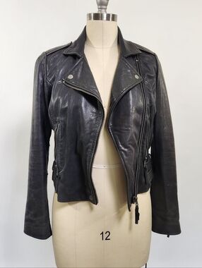 Lucky Brand Black Leather Moto Biker Jacket